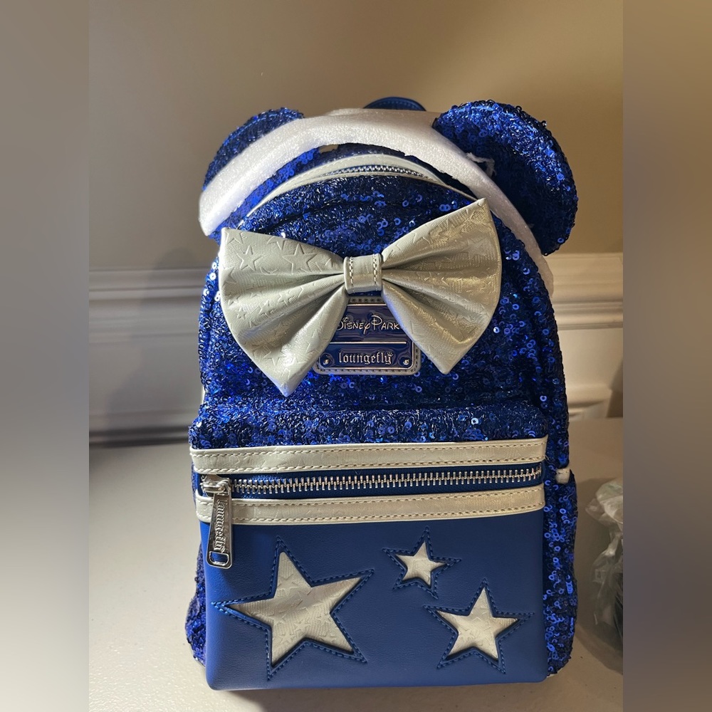 Disney Minnie Mouse Wishes Come True Blue Sequined Loungefly Mini Backack